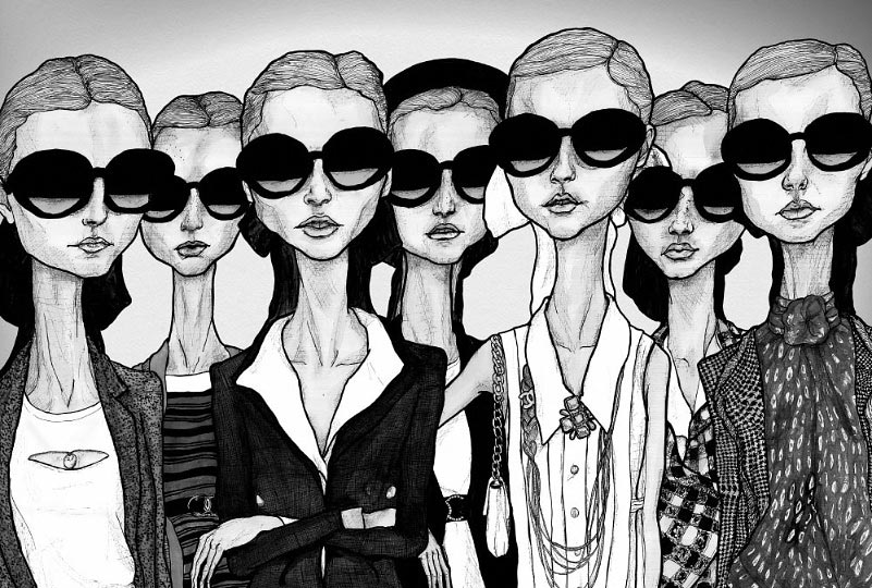 Artist Danny Roberts Girls in Glasses black in white fashion illustration