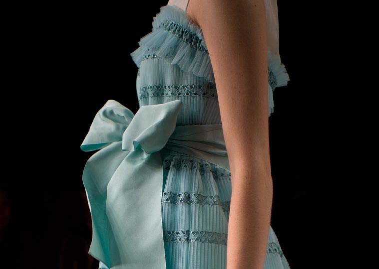 Photographer Danny Roberts close up Picture of a Beautiful blue dress with a bow from Miss Ashida spring 2012 collection for Tokyo Japan Fashion