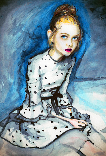 Artist Danny Roberts Painting of Actress elle fanning for her editorial with interview magazine