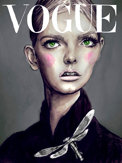 Danny Roberts Painting of Model Lydia Hearst on the Cover of Vogue